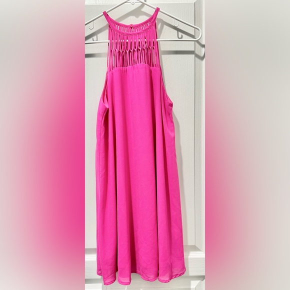 Lulu's Tell Me Sleeveless Fuchsia Mini Swing Dress TB3 - Picture 3 of 8